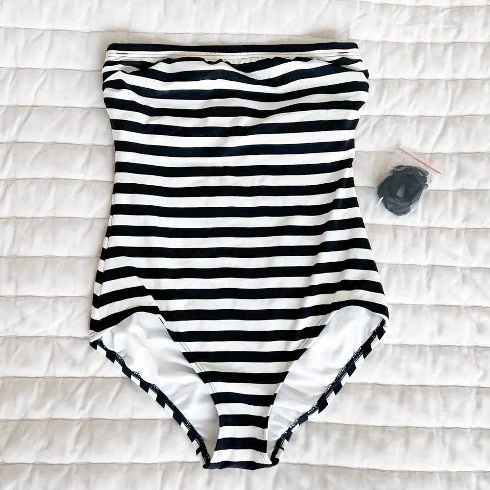 Kate Spade Striped off white/black swimsuit one piece sz XS
